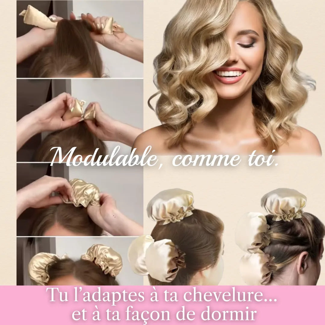Mode d’emploi du bigoudi sans chaleur Wild Hair Therapy – comment enrouler les cheveux et positionner le bigoudi pour dormir sans chaleur.