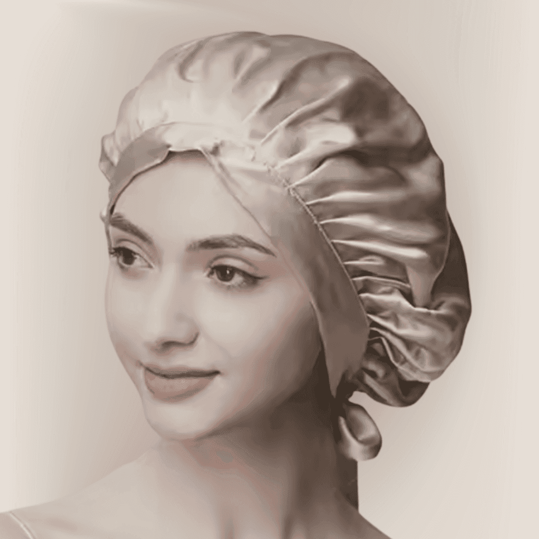 Bonnet soie cheveux bouclés beige porté avec légÚreté