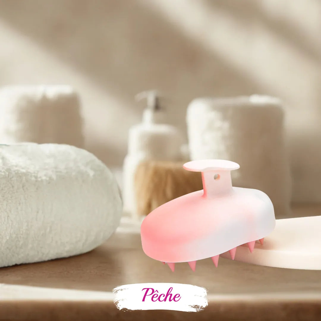 Brosse shampoing cuir chevelu pêche - massage relaxant sous la douche pour stimuler la pousse des cheveux