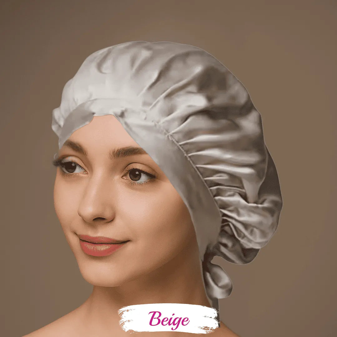 Bonnet en soie beige, protection nocturne cheveux bouclés et frisés