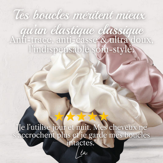 Chouchou en soie écru et champagne - protège les boucles sans les casser