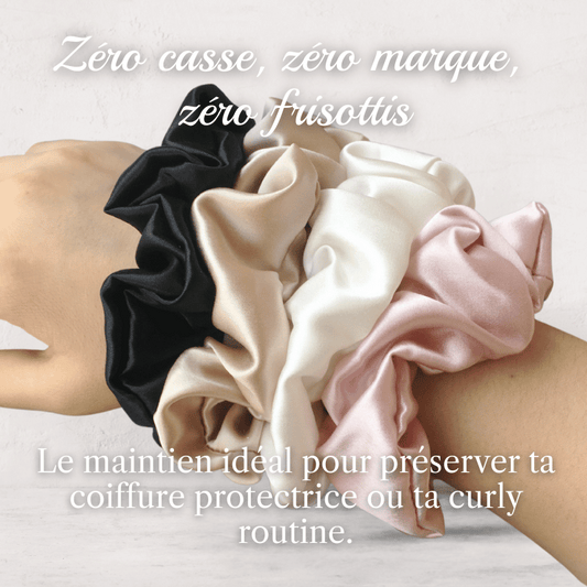 Chouchou en soie noir et doré - accessoire chic pour coiffure protectrice