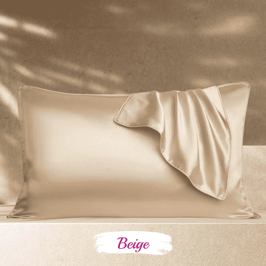 Taie d’oreiller en soie couleur beige, accessoire protecteur routine capillaire nocturne