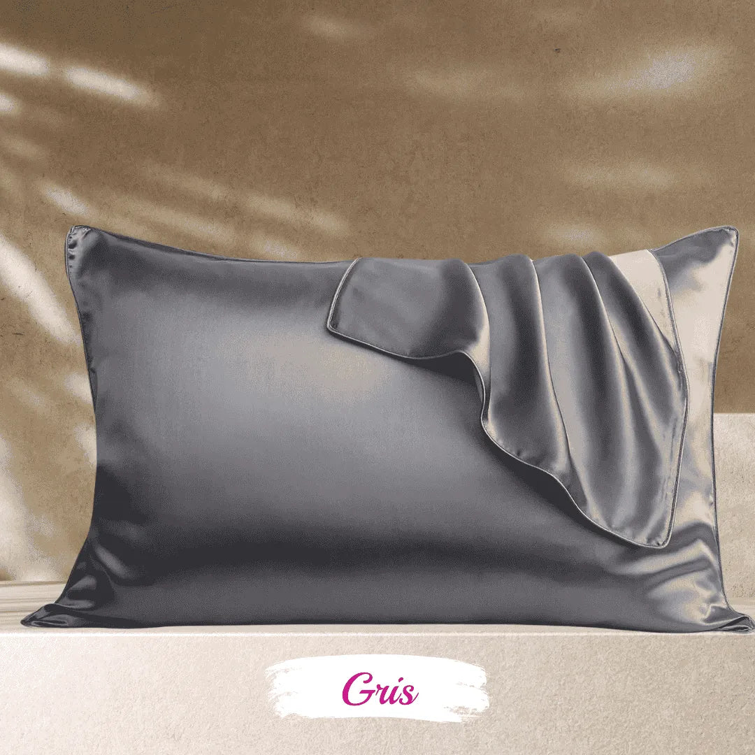 Taie d’oreiller en soie grise, accessoire haut de gamme pour cheveux bouclés et frisés
