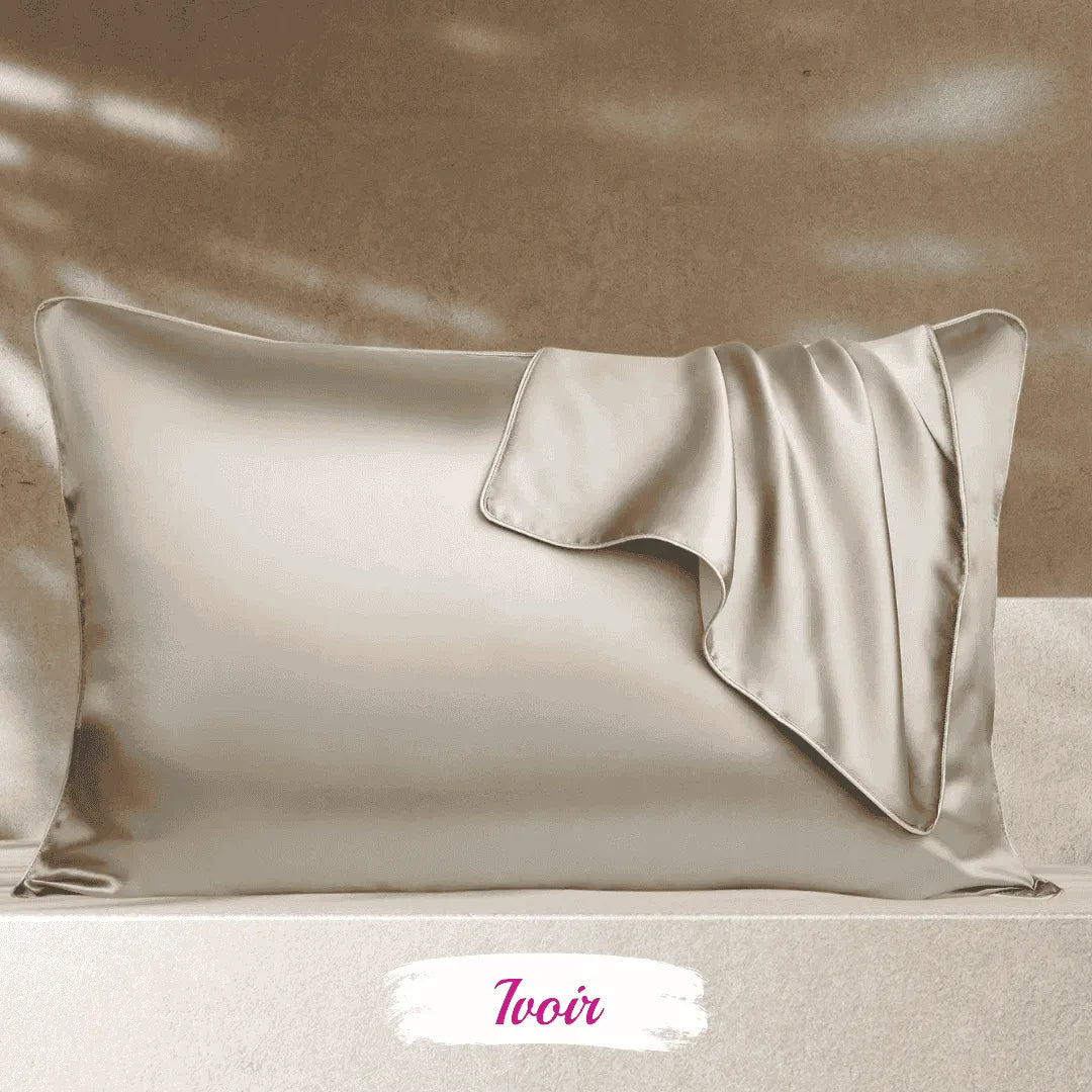 Taie d’oreiller en soie ivoir, soie naturelle 25 mommes pour limiter la casse et les frisottis