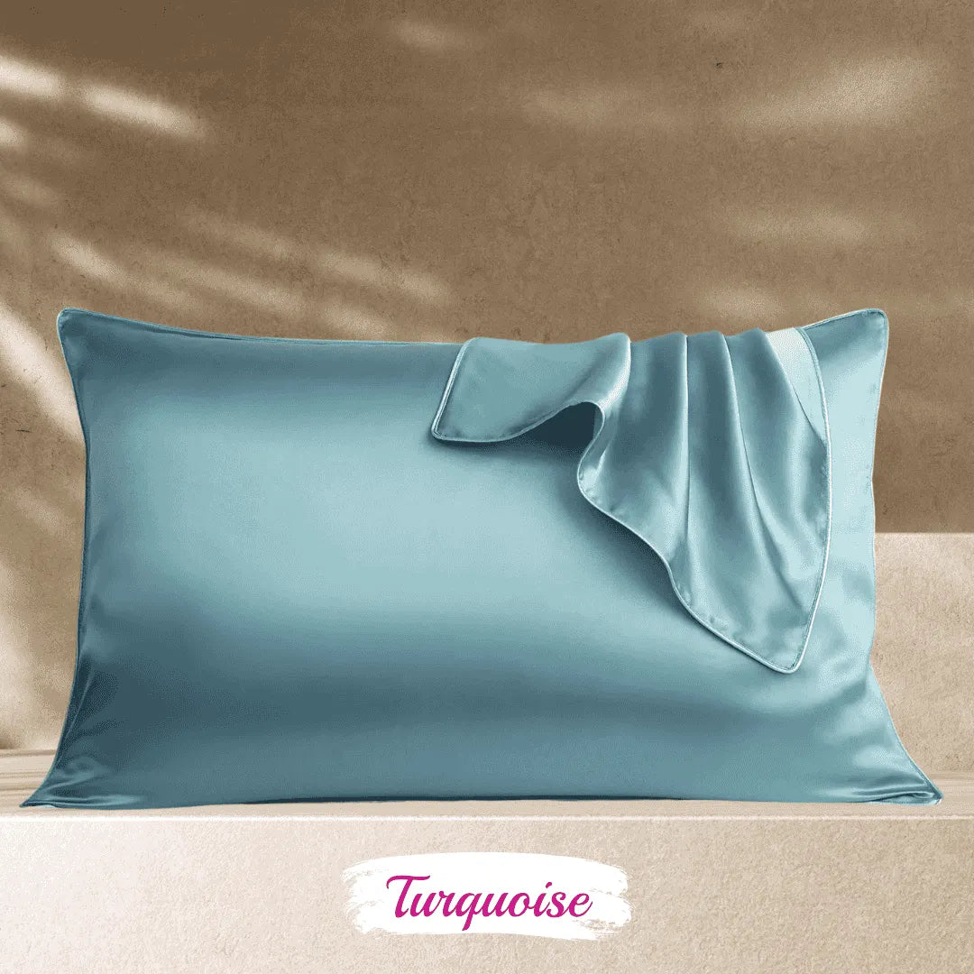 Taie d’oreiller en soie turquoise, soie premium 25 mommes pour cheveux texturés