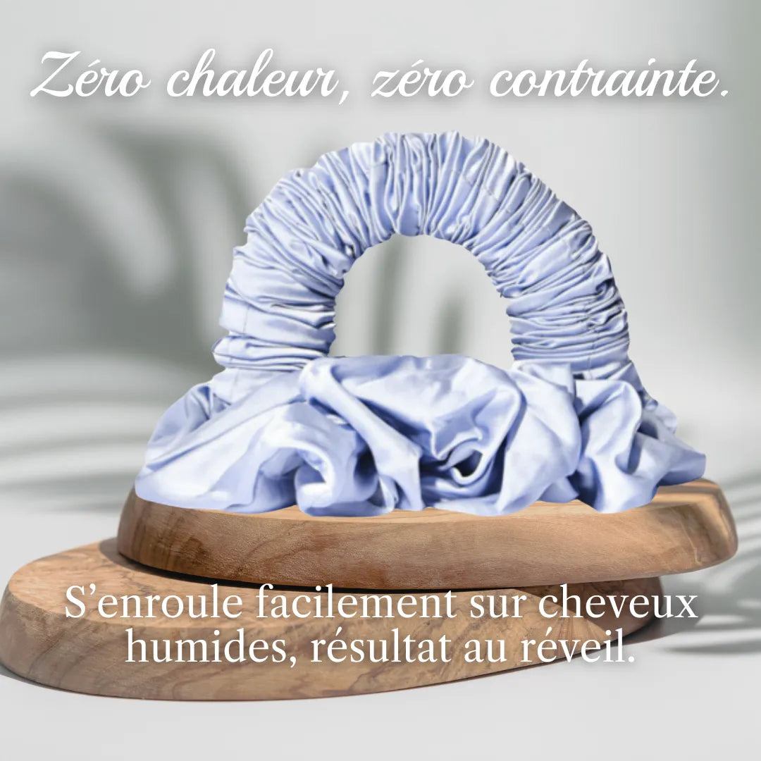 Chouchou bigoudi sans chaleur bleu – effet wavy doux et boucles souples sur cheveux loongs