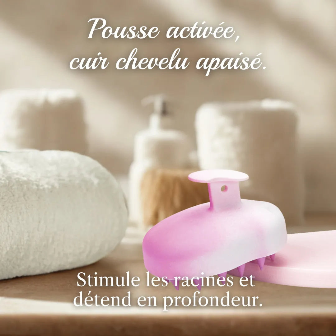 Brosse massante cuir chevelu pour activer la microcirculation et nettoyer les résidus de shampoing