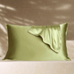 Taie d’oreiller en soie couleur vert anis, tissu brillant