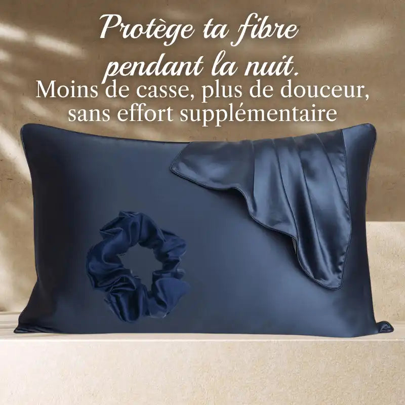 Taie d’oreiller en soie pour cheveux bouclés avec chouchou assorti – coffret cadeau cheveux