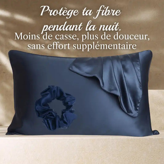 Taie d’oreiller en soie pour cheveux bouclés avec chouchou assorti – coffret cadeau cheveux